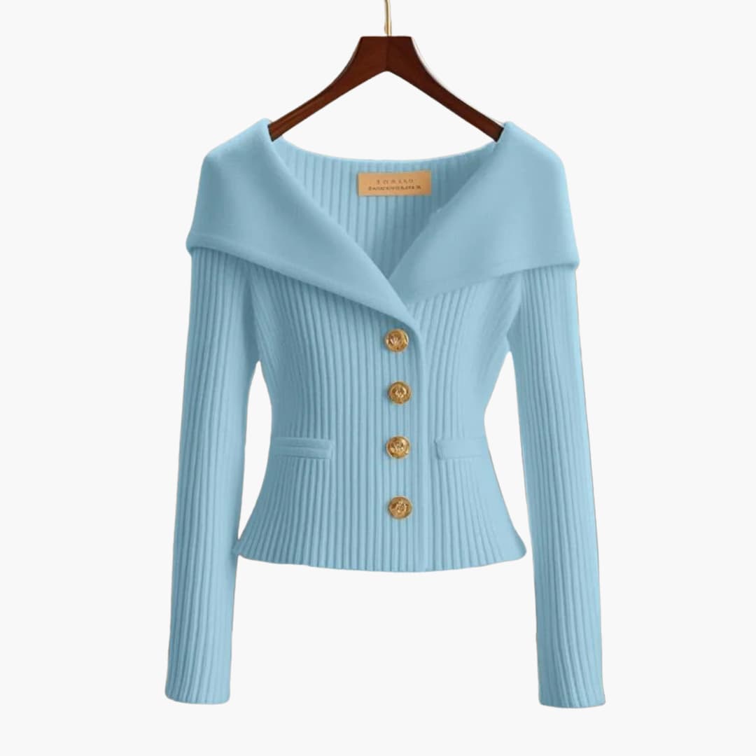 Kvinders Cardigan med Ribkant og Knap 4