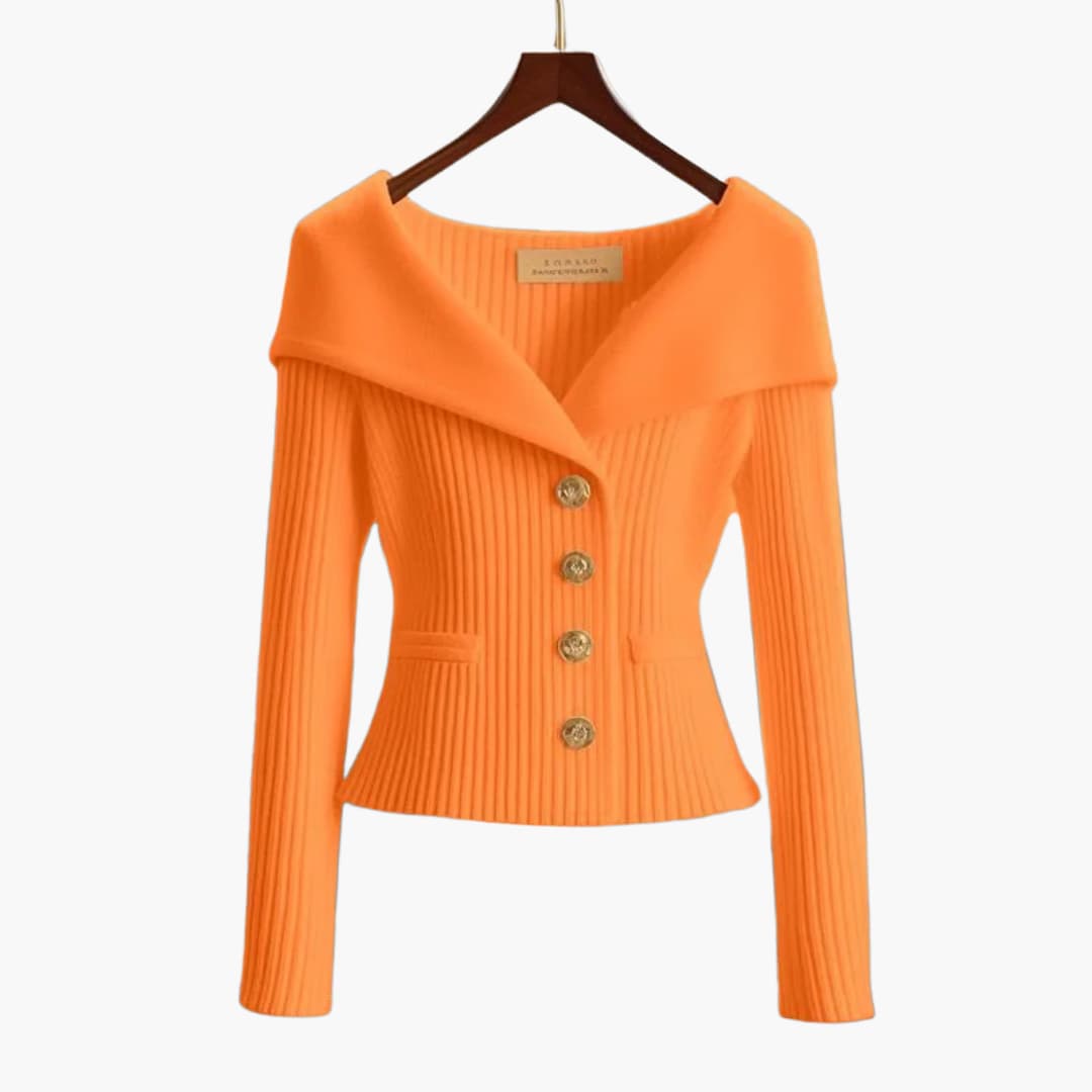 Kvinders Cardigan med Ribkant og Knap 8