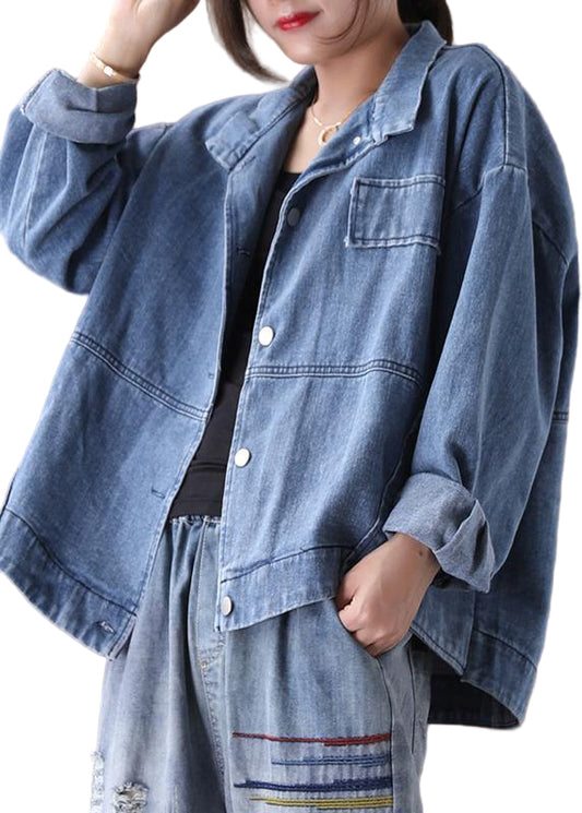 Kvinders Casual Denim Jakke med Ståkrave 0