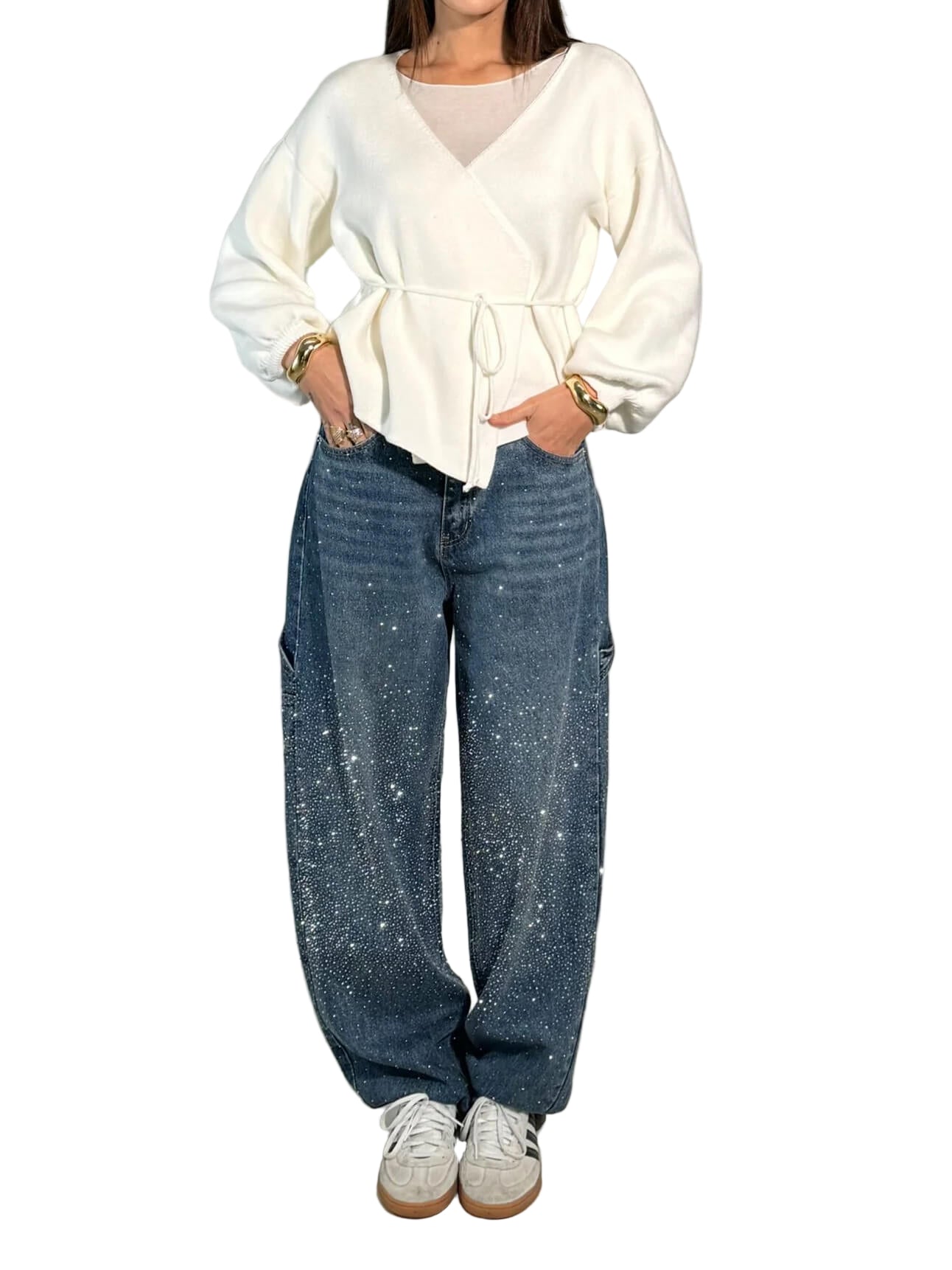 Kvinders Casual Jeans Med Diamant Detaljer 0