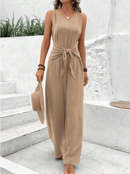 Kvinders Casual Jumpsuit med V-hals og Brede Ben 2