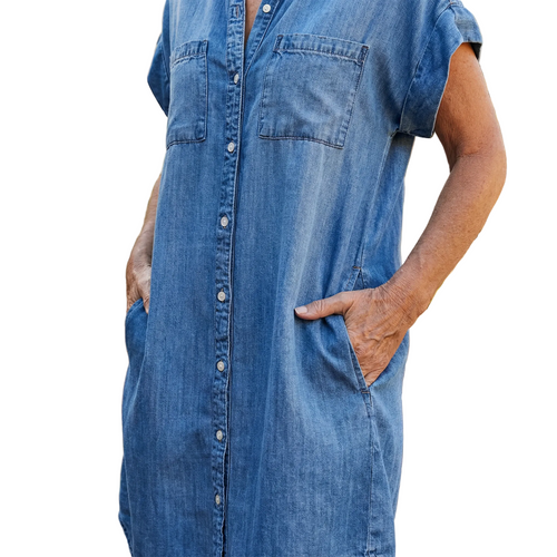 Kvinders Casual Kjole med Denimtryk 0