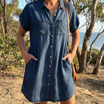 Kvinders Casual Kjole med Denimtryk 5