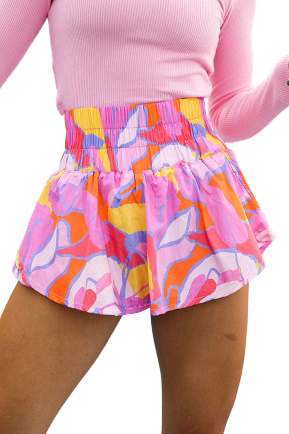 Kvinders Casual Shorts med Smock Talje og Abstrakt Print 0