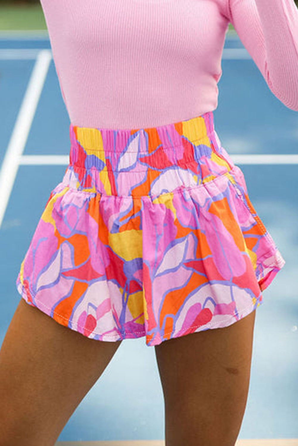 Kvinders Casual Shorts med Smock Talje og Abstrakt Print 4