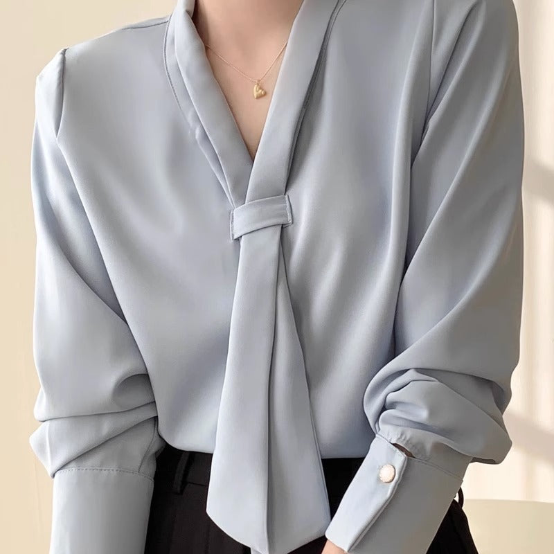 Kvinders Chiffon Bluse med Sløjfe 8