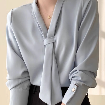 Kvinders Chiffon Bluse med Sløjfe 8