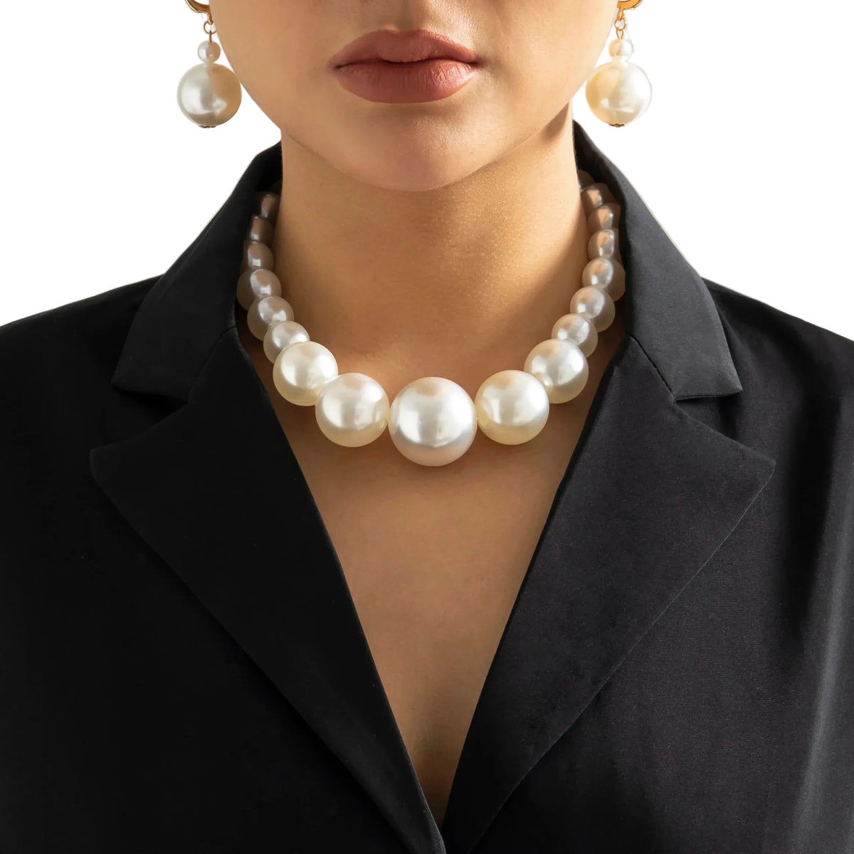 Kvinders Choker Sæt med Overdimensionerede Perler 0