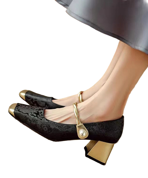 Kvinders Chunky Hæl Loafers med Spænde 0