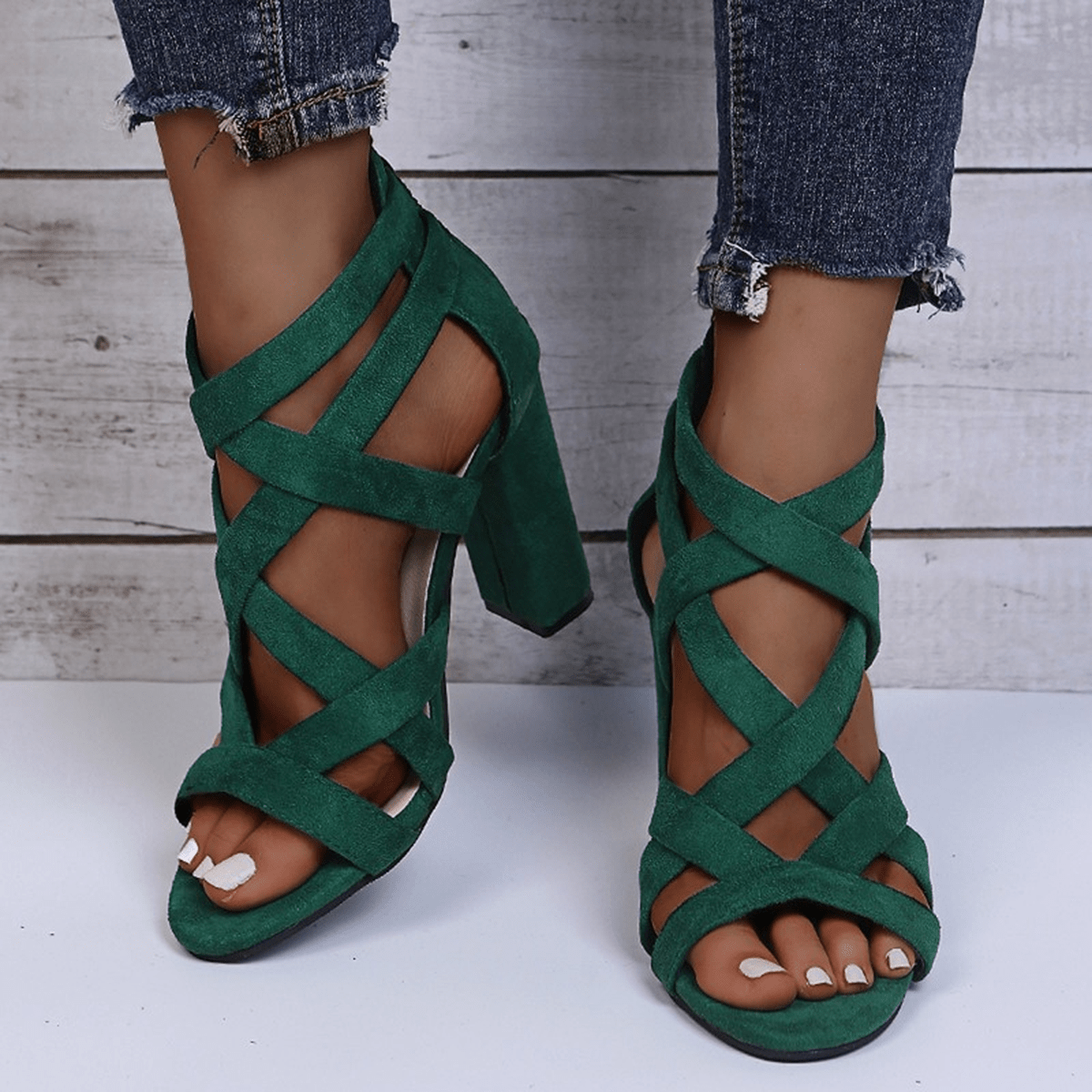 Kvinders Chunky Hæl Strappy Sko 1