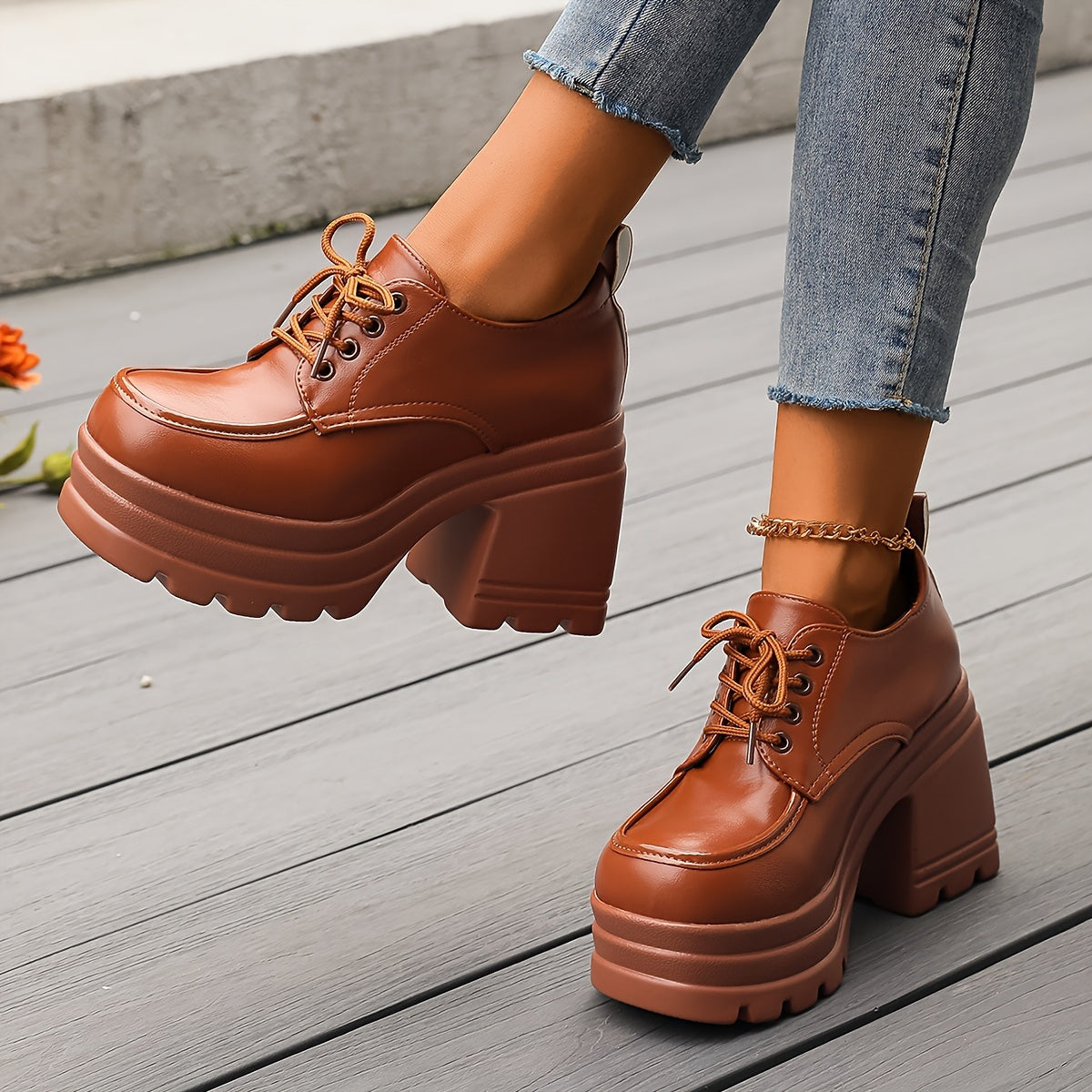 Kvinders Chunky Platform Oxfords Casual Style 1