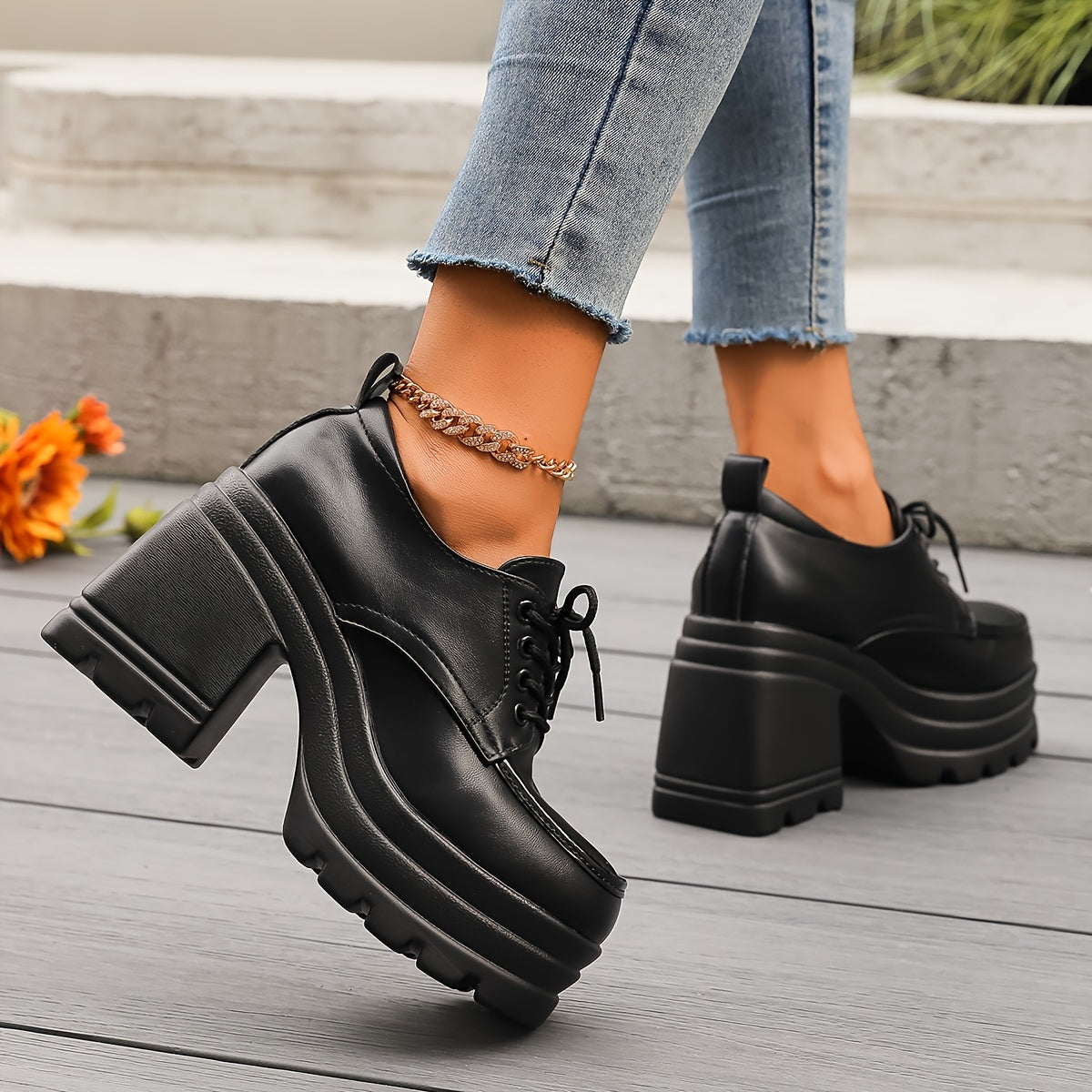 Kvinders Chunky Platform Oxfords Casual Style 4