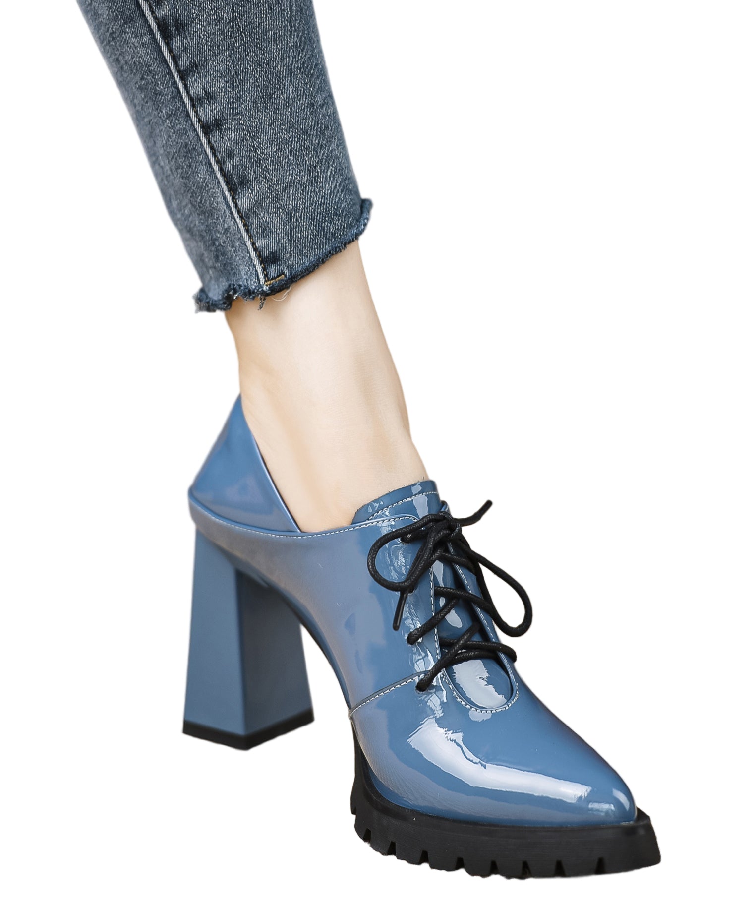 Kvinders Chunky Støvler med Krydsrem i Blå 0