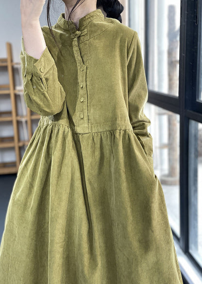 Kvinders Corduroy Kjole med Ståkrave og Patchwork 3