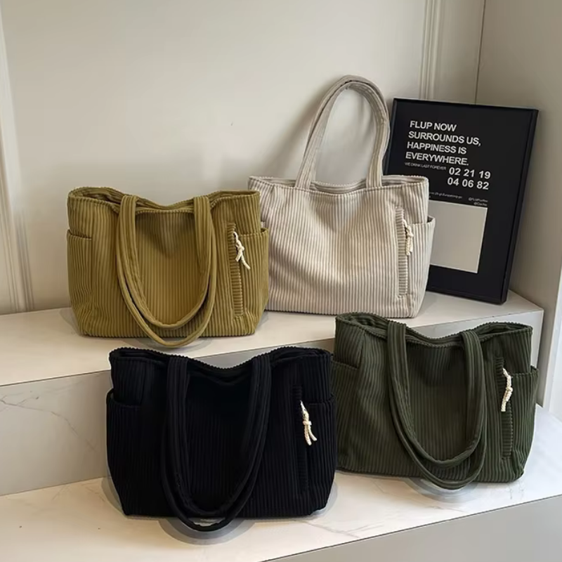 Kvinders Corduroy Tote Taske Praktisk Design 1