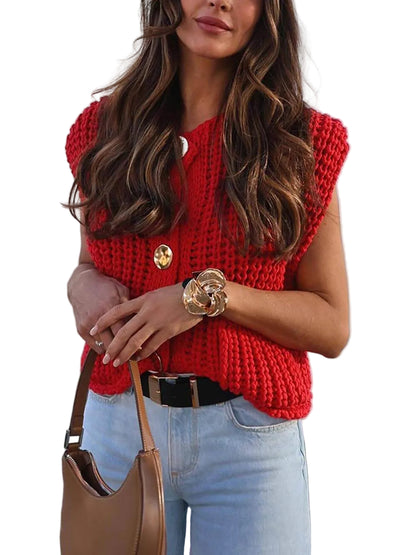 Kvinders Cropped Cardigan Ærmeløs Casual Moderne 0