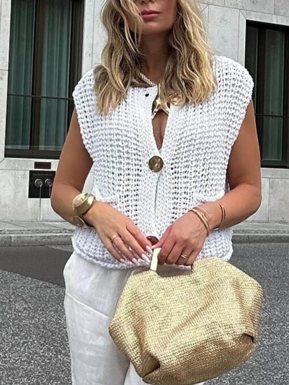 Kvinders Cropped Cardigan Ærmeløs Casual Moderne 9