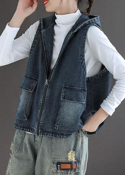 Kvinders Denim Veste med Lynlås og Lommer 2