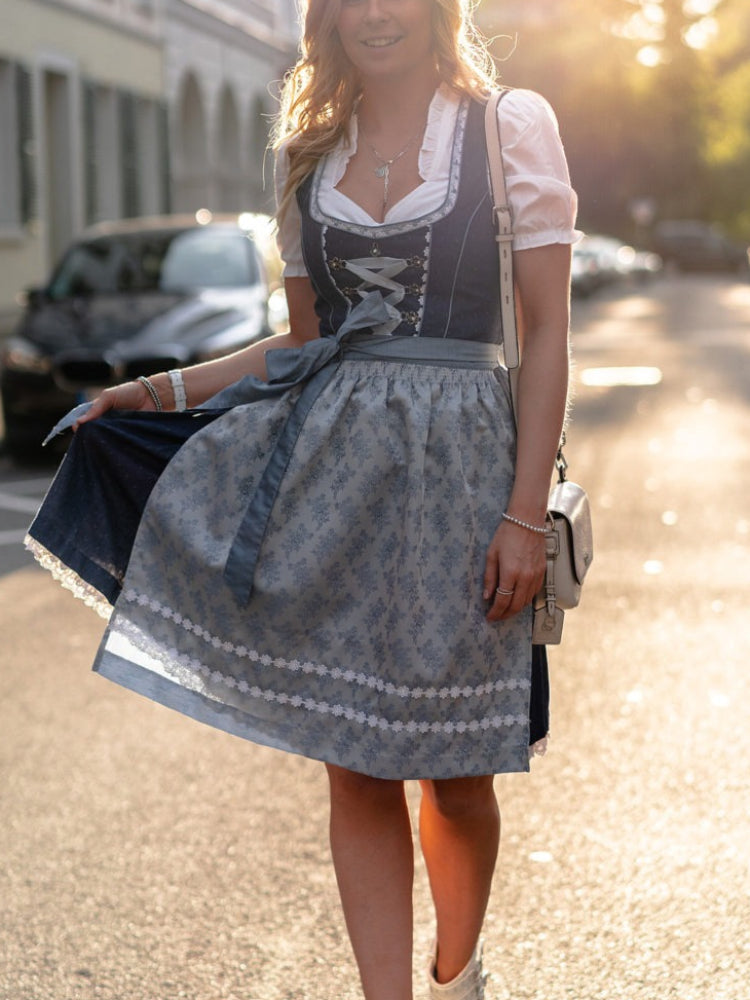 Kvinders Dirndl Kjole Blå med Schürze 1