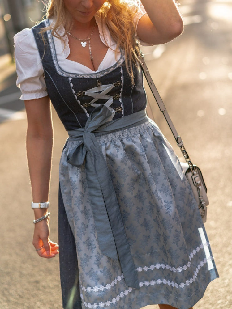 Kvinders Dirndl Kjole Blå med Schürze 2