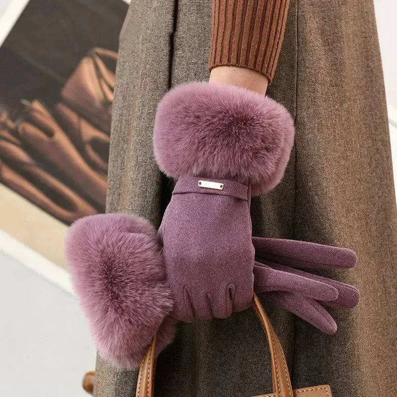 Kvinders Figursyet Handsker med Pelsmanchet 6