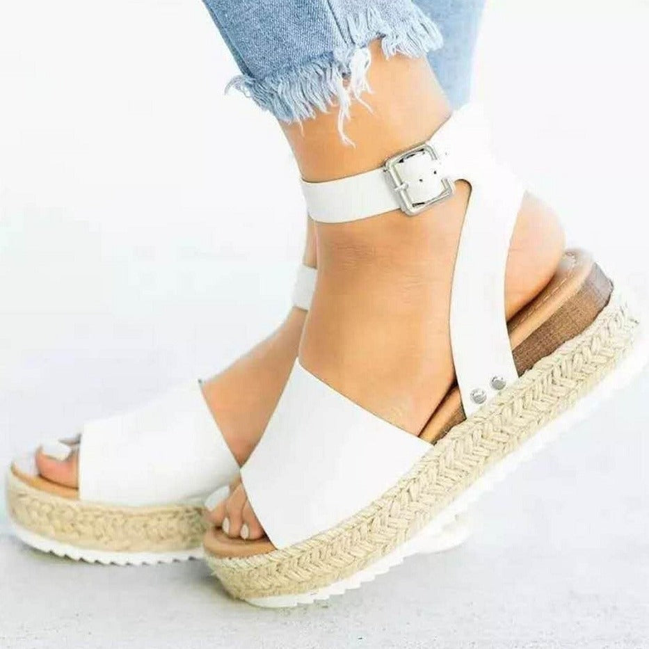 Kvinders Flatform Sandaler med Ankelrem 0