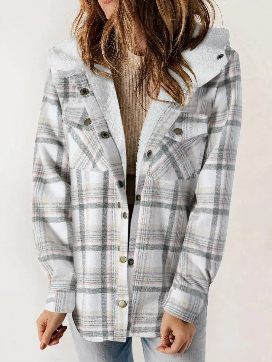 Kvinders Fleecejakke med Hætte og Plaid Design 4