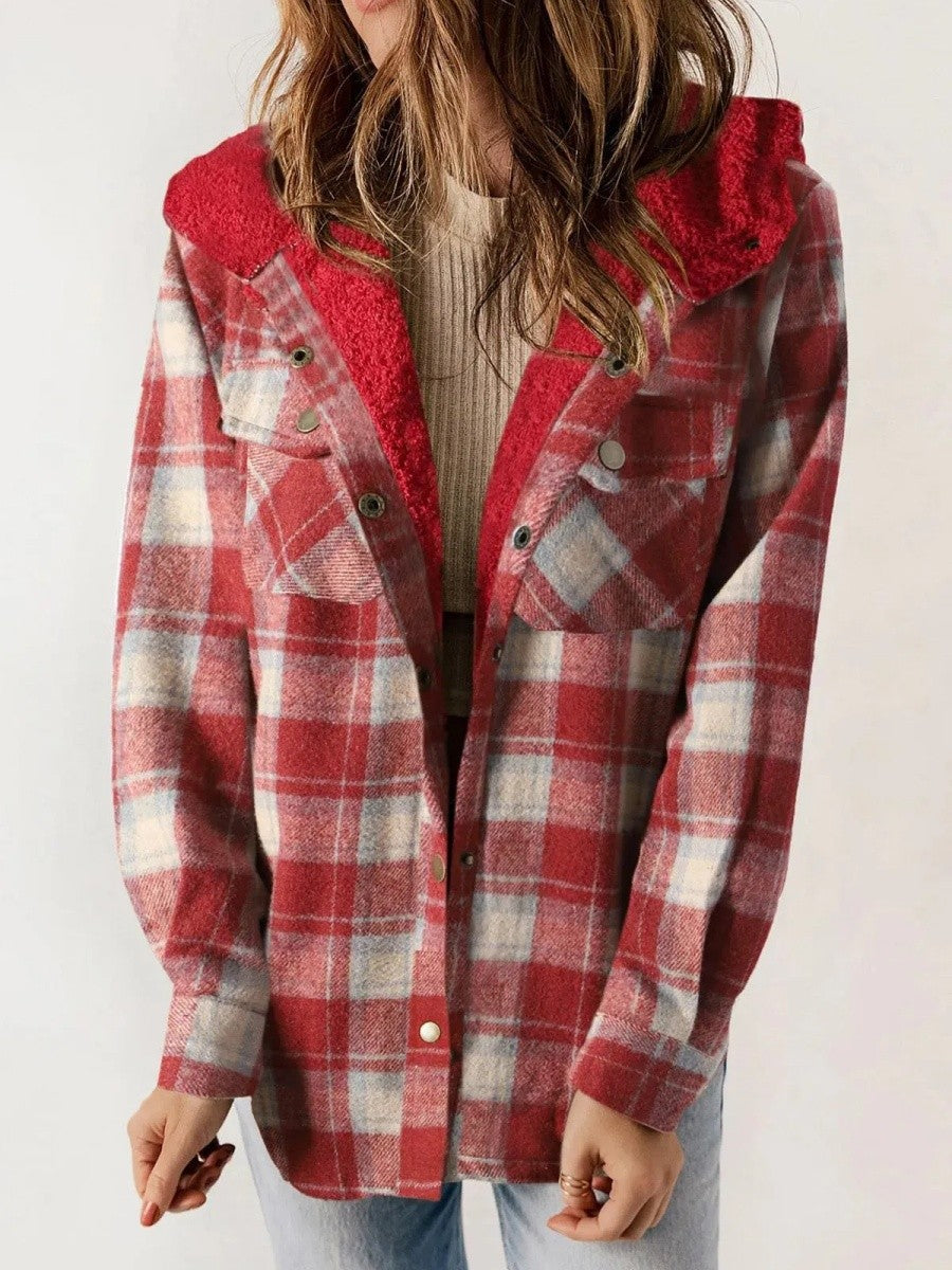 Kvinders Fleecejakke med Hætte og Plaid Design 7