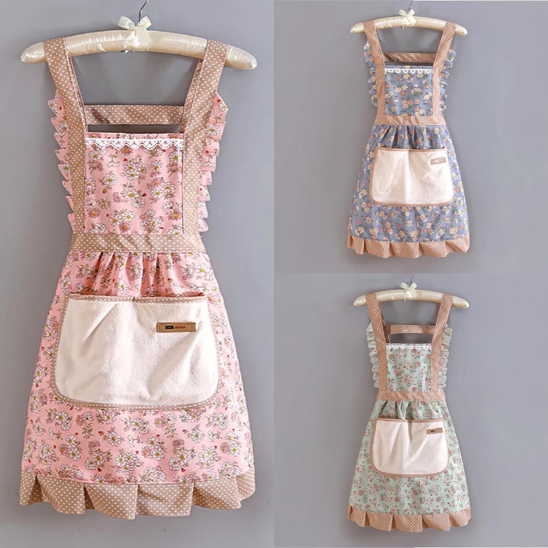 Kvinders Forklæde Blomsterdesign 100% Bomuld med Praktiske Lommer 3