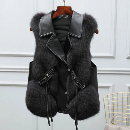 Kvinders Gilet med Krave og Pels Trim, Justerbar Bindeside, Ærmeløs Design 7
