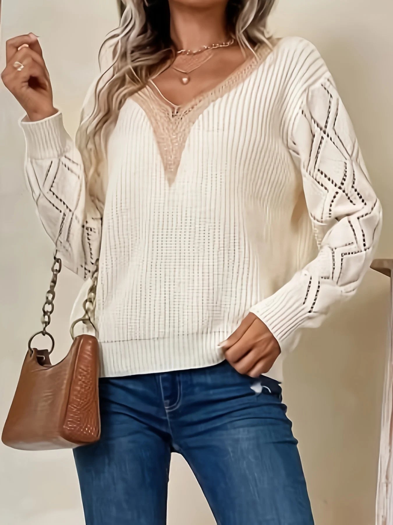Kvinders Hæklet V-hals Sweater 2