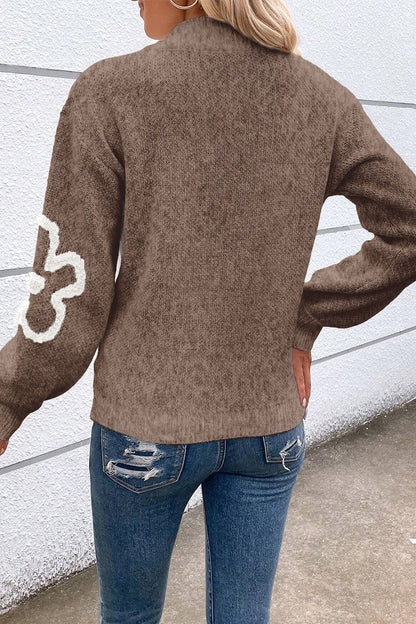 Kvinders Half Zip Sweater Blomstret Viskose Polyester Polyamid 5