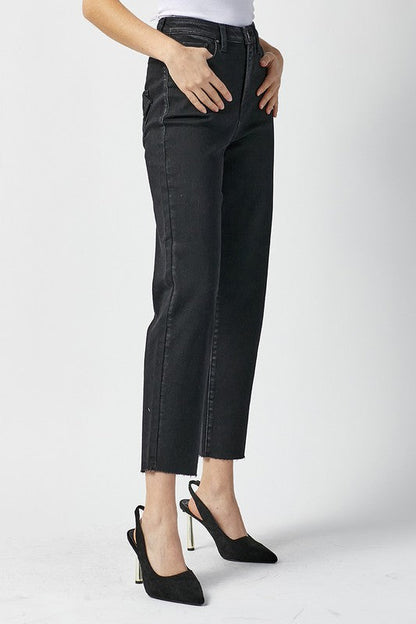 Kvinders Høj Talje Mom Fit Jeans Vasket Sort 1