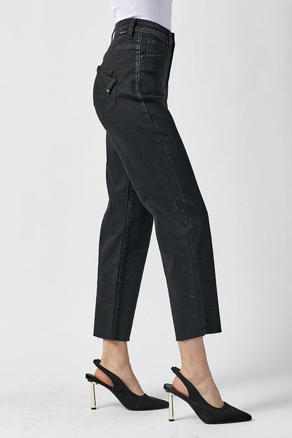 Kvinders Høj Talje Mom Fit Jeans Vasket Sort 2