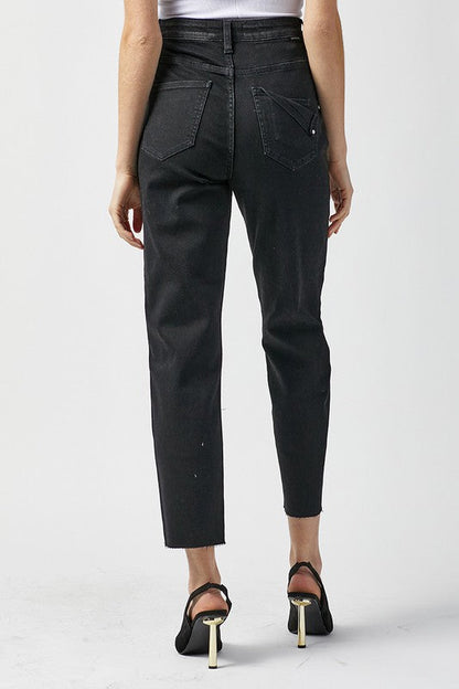 Kvinders Høj Talje Mom Fit Jeans Vasket Sort 3