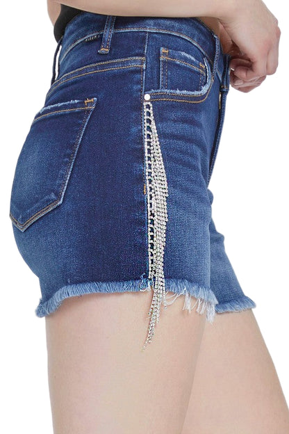 Kvinders Høj Talje Rhinestone Frynse Shorts 0