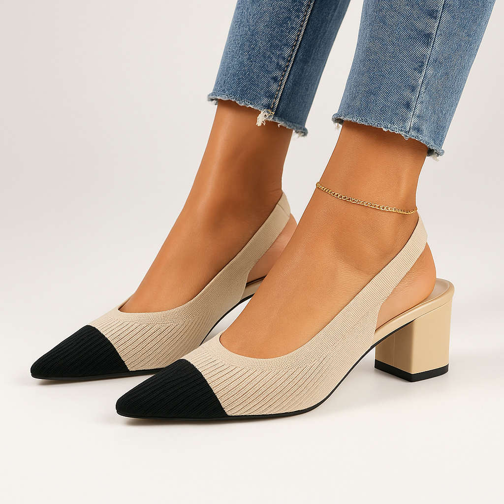 Kvinders Højhælede Sko Slingback Blød Strikket Struktur 1