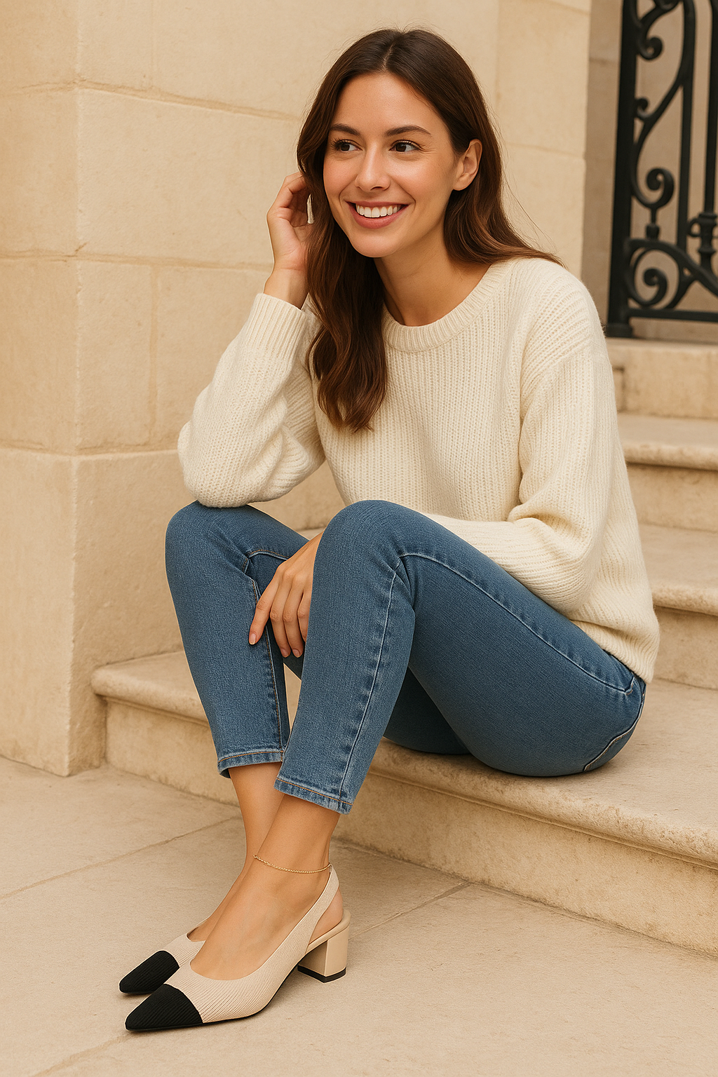 Kvinders Højhælede Sko Slingback Blød Strikket Struktur 2