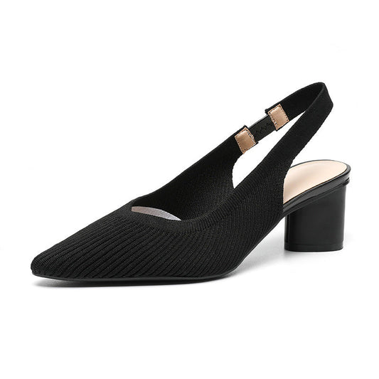 Kvinders Højhælede Sko Slingback Blød Strikket Struktur 4