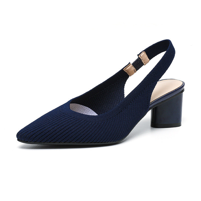 Kvinders Højhælede Sko Slingback Blød Strikket Struktur 5