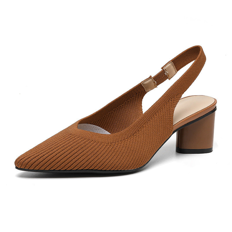 Kvinders Højhælede Sko Slingback Blød Strikket Struktur 6