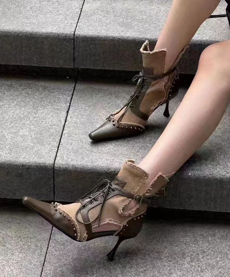 Kvinders Højhælede Støvler med Snørebånd 0