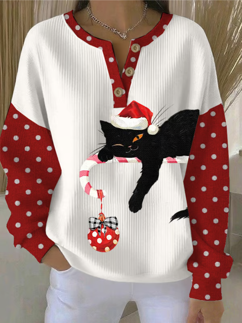 Kvinders Juletrøje med Kat Design 3
