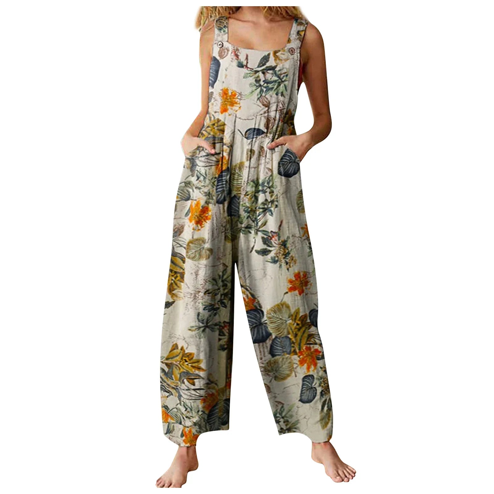 Kvinders Jumpsuit med Blomsterprint og Firkantet Hals 7