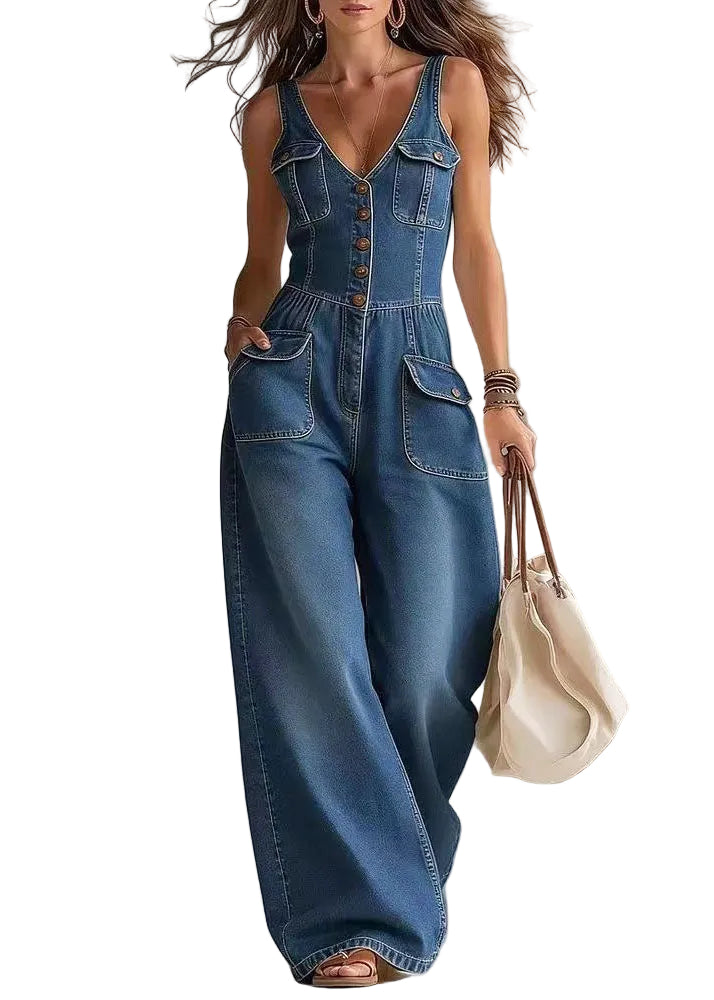 Kvinders Jumpsuit med Oversized Lommer og Lige Ben 0