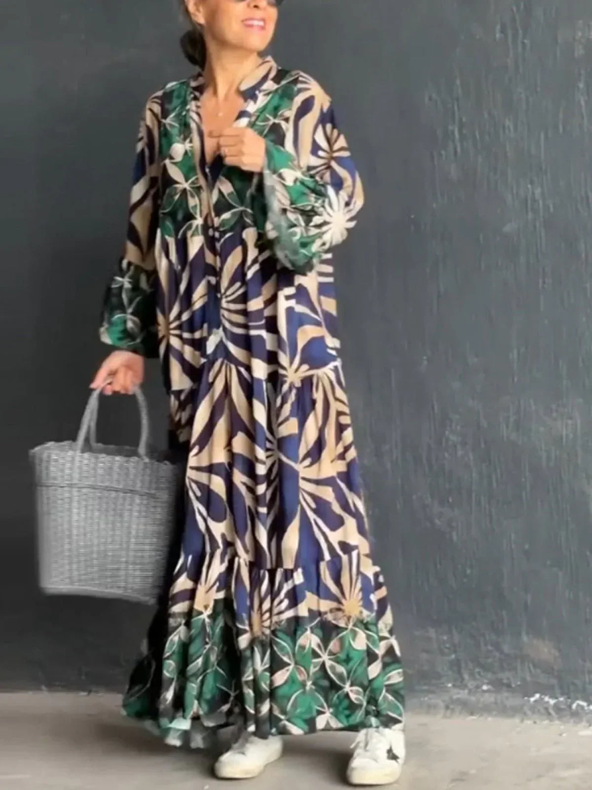 Kvinders Kjole Printet Afslappet Pasform Blødt Stof 5