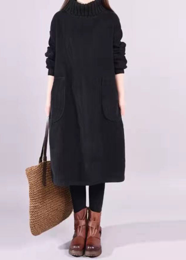 Kvinders Kjole med Turtle Neck og Patchwork Design 0