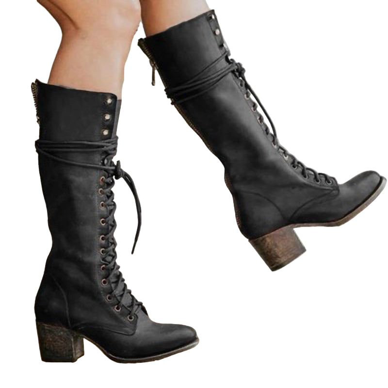 Kvinders Knæhøje Støvler Chunky Hæl 0