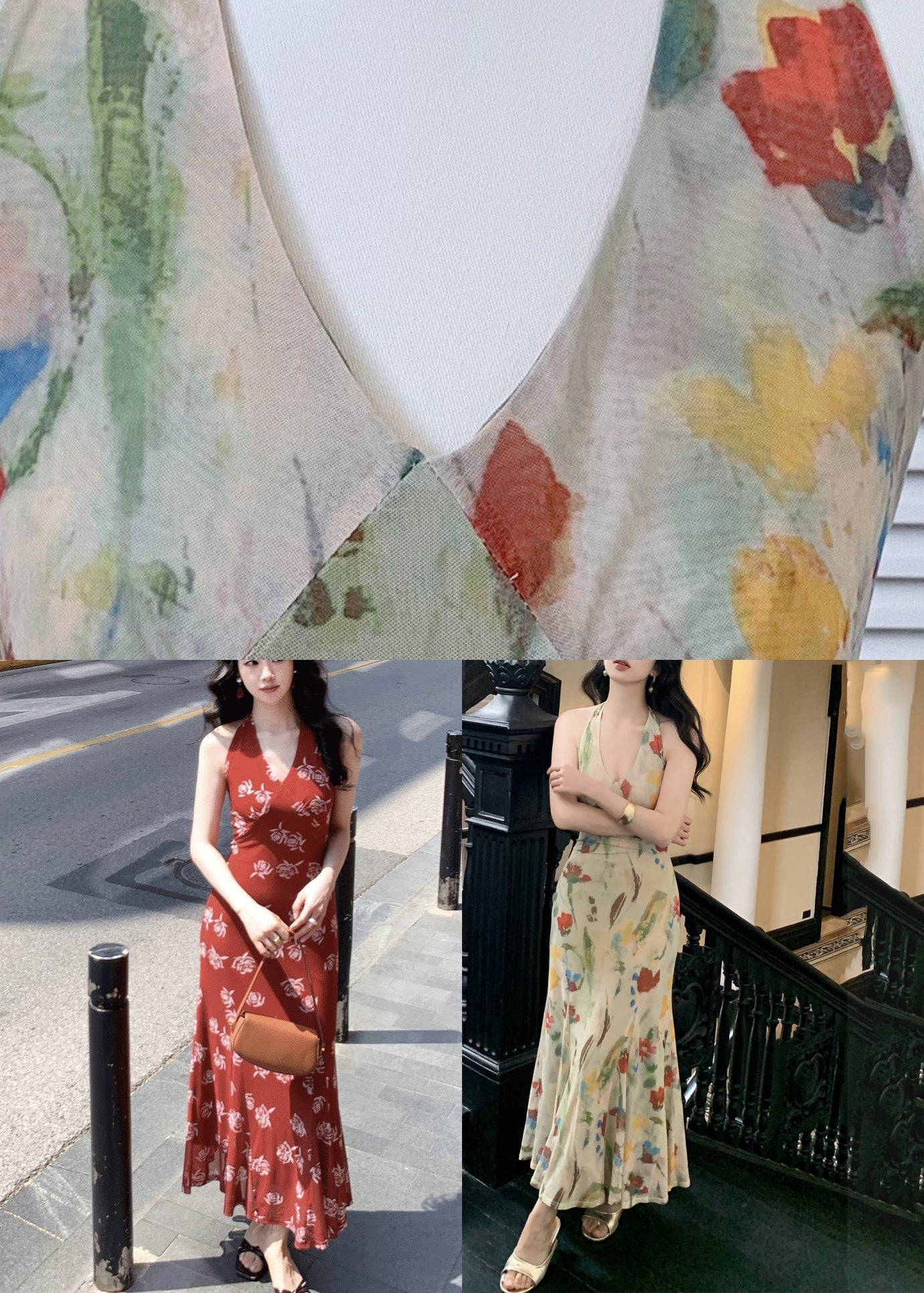 Kvinders Lang Festkjole Halter Hals med Print 4
