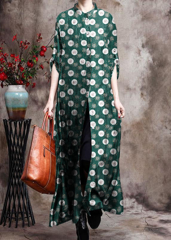 Kvinders Lang Kjole Cardigan i Silke med Print 11